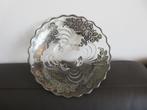 Oude glazen fruit schaal, met zilver decoratie, bloem decor, Ophalen of Verzenden