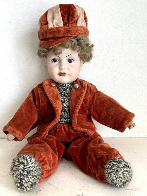 Vintage jongenspop porseleinen hoofd, Verzamelen, Poppen, Zo goed als nieuw, Pop, Ophalen