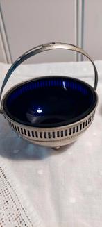 Antieke suikerpot verzilverd met blauw glas, Antiek en Kunst, Ophalen of Verzenden