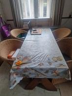 Houten Eettafel + 4 Riet Stoelen, Huis en Inrichting, Tafels | Eettafels, Ophalen, Gebruikt, 50 tot 100 cm, Landelijk