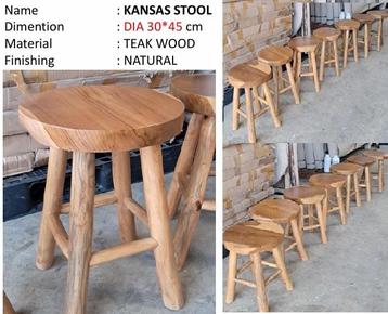 Kansas Teakhouten Kruk - Natuurlijke Afwerking beschikbaar voor biedingen