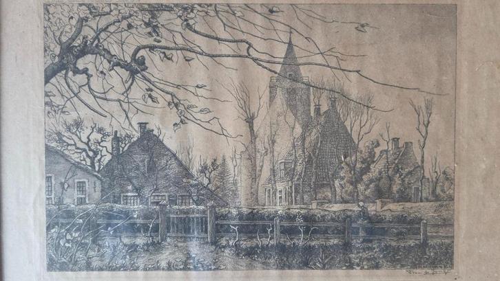 Ets/gravure Blaricum A.J. de Jong (1879-1978), Antiek en Kunst, Kunst | Etsen en Gravures, Ophalen of Verzenden