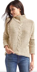 GAP mockneck kabeltrui in licht bruin beige maat S/M, GAP, Beige, Ophalen of Verzenden, Zo goed als nieuw