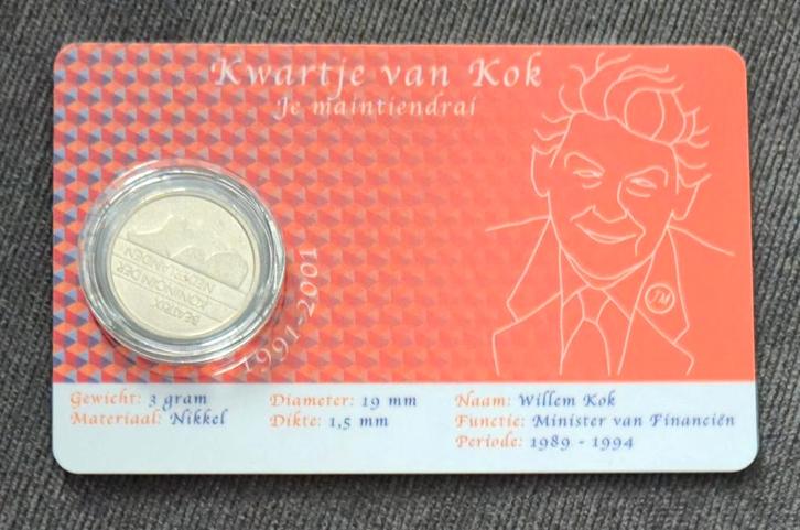 Kwartje van kok 1998 UNC coincard, Postzegels en Munten, Munten | Nederland, Losse munt, 25 cent, Koningin Beatrix, Verzenden