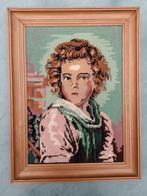 Hand geborduurd schilderij in steelsteek jongen 50 x 38 cm, Ophalen of Verzenden, Gebruikt, Handborduren, Overige typen