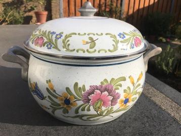 Pan emaille Asta kookpot met Old Amsterdam bloemmotief beschikbaar voor biedingen