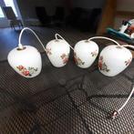 4 retro lampen wit glas met bloemen, Ophalen of Verzenden