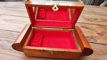 Antiek vintage sieradendoosje - Hout - fluweel. 26 x 12 cm. beschikbaar voor biedingen