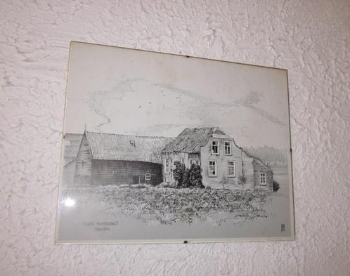 prent oude boerderij tholen lijst print zeeuws huis old far, Antiek en Kunst, Curiosa en Brocante, Ophalen of Verzenden