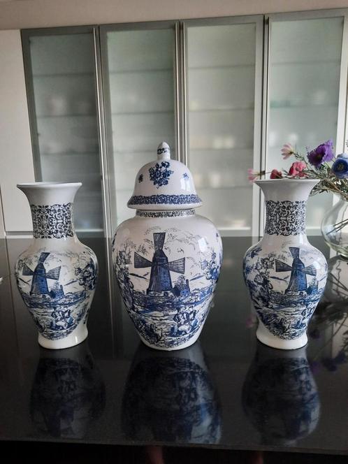Delfts Blauw Vazen Set - 3 Stuks, Antiek en Kunst, Antiek | Vazen, Ophalen of Verzenden