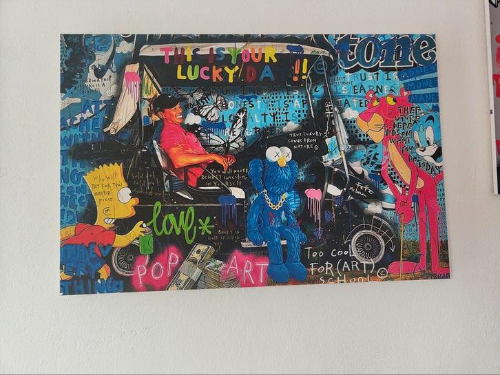 Tiger Woods Schilderij met Cartoonfiguren, Antiek en Kunst, Kunst | Schilderijen | Modern, Ophalen of Verzenden