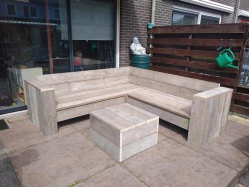 Steigerhouten hoekbank op maat, Tuin en Terras, Tuinsets en Loungesets, Nieuw, Loungeset, Steigerhout, Hocker, Ophalen of Verzenden