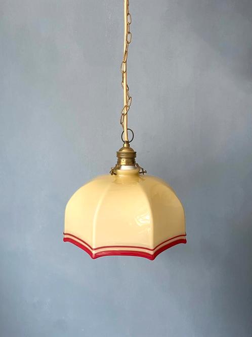 vintage geel glazen hanglampje, Huis en Inrichting, Lampen | Hanglampen, Gebruikt, Minder dan 50 cm, Glas, Ophalen of Verzenden