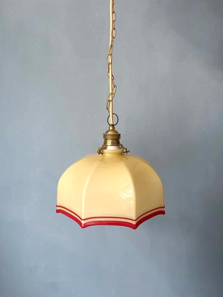 vintage geel glazen hanglampje, Huis en Inrichting, Lampen | Hanglampen, Gebruikt, Minder dan 50 cm, Glas, Ophalen of Verzenden