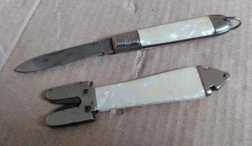 Vintage inklapbaar zakmes en glassnijder wit parelmoer  beschikbaar voor biedingen