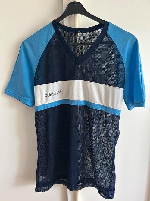 Vintage adidas mesh shirt top shiny glans nylon West Germany, Kleding | Heren, Sportkleding, Zo goed als nieuw, Blauw, Ophalen of Verzenden
