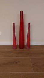 Set van 3 Rode Sier Vazen, 50 tot 75 cm, Ophalen of Verzenden, Rood, Glas