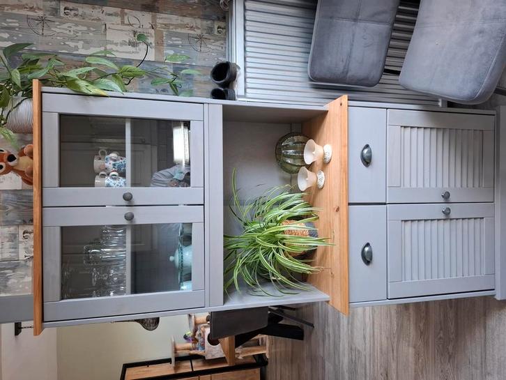 VidaXL Hoge kast Figo Grijs, Huis en Inrichting, Kasten | Buffetkasten, Zo goed als nieuw, 150 tot 200 cm, 50 tot 100 cm, 25 tot 50 cm