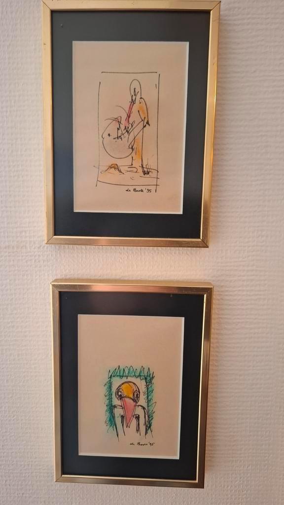 2 Kleine Schilderijen van Hub de Bode, Antiek en Kunst, Kunst | Tekeningen en Foto's, Ophalen of Verzenden