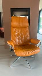 Oranje lederen relax fauteuil stoel stressless, Ophalen, Gebruikt, Leer, 50 tot 75 cm