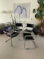 4x Mart Stam S34 stijl stoelen, zwart leer en chroom, Gebruikt, Bauhaus, Zwart, Ophalen of Verzenden