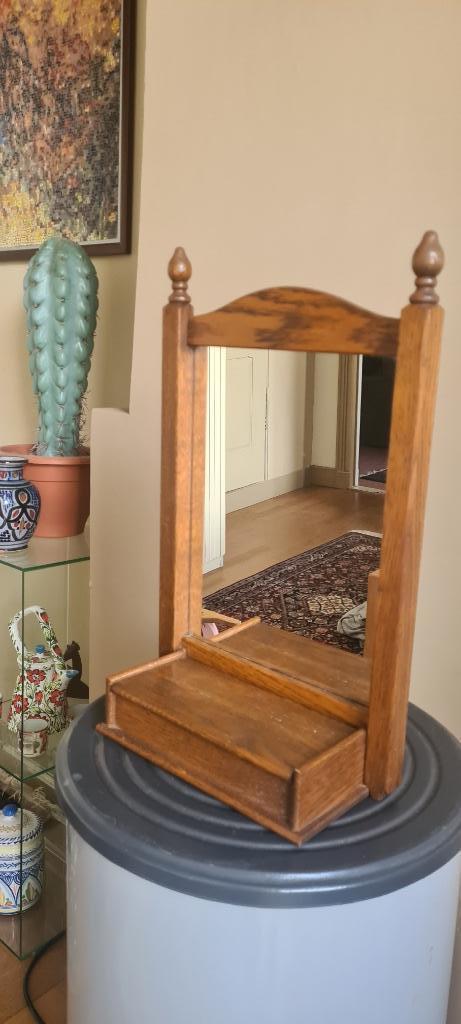 Vintage Wooden Wall Cabinet with Mirror and Drawer, Antiek en Kunst, Antiek | Spiegels, Rechthoekig, Ophalen