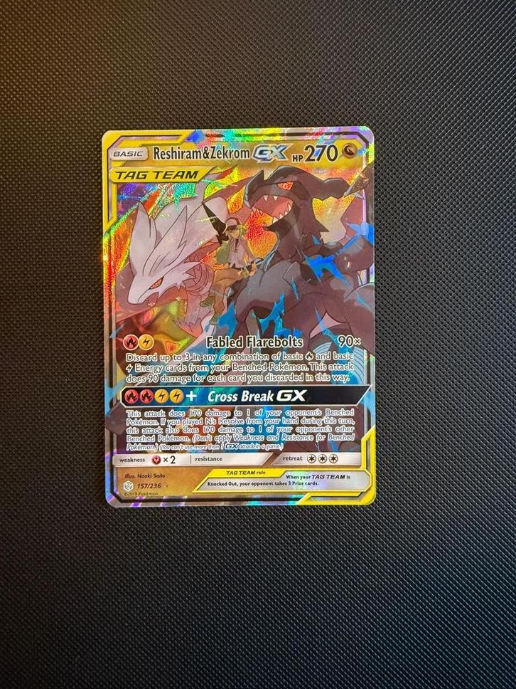 Reshiram & Zekrom GX - Cosmis Eclipse - #157, Hobby en Vrije tijd, Verzamelkaartspellen | Pokémon, Nieuw, Losse kaart, Foil, Ophalen of Verzenden