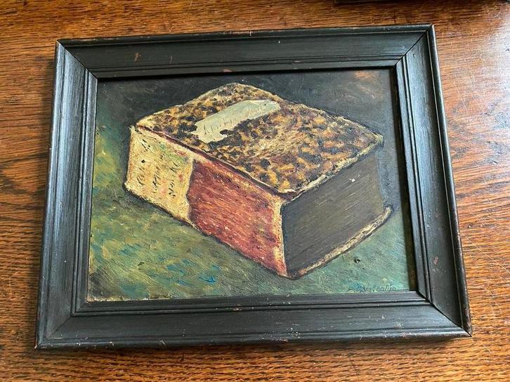 Olieverf Zeer oud boek, Antiek en Kunst, Kunst | Schilderijen | Klassiek, Ophalen of Verzenden