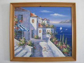 Handgeschilderd schilderij - Grieks dorp beschikbaar voor biedingen