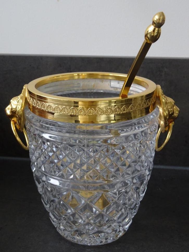 kristal ijsemmer leeuwenkop goud verguld ijsblokjes emmer, Antiek en Kunst, Antiek | Glas en Kristal, Ophalen of Verzenden