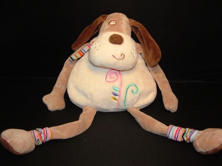 BREMEL HOND VELOURS CREME/BEIGE MET BRUINE OREN EN ONDERKANT, Kinderen en Baby's, Speelgoed | Knuffels en Pluche, Nieuw, Hond