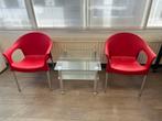 Meubelset: Tafel + 2 Rode Stoelen voor wachtkamer of kantoor, Ophalen, Gebruikt