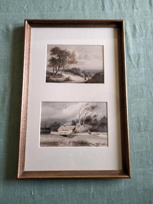 Landschap aquarel / sepia door Gerlach, Antiek en Kunst, Kunst | Schilderijen | Klassiek, Ophalen of Verzenden