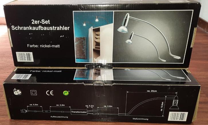 2-delige set kast/bed opbouwverlichting nieuw in doos,2 sets, Huis en Inrichting, Lampen | Spots, Nieuw, Metaal of Aluminium, Halogeen