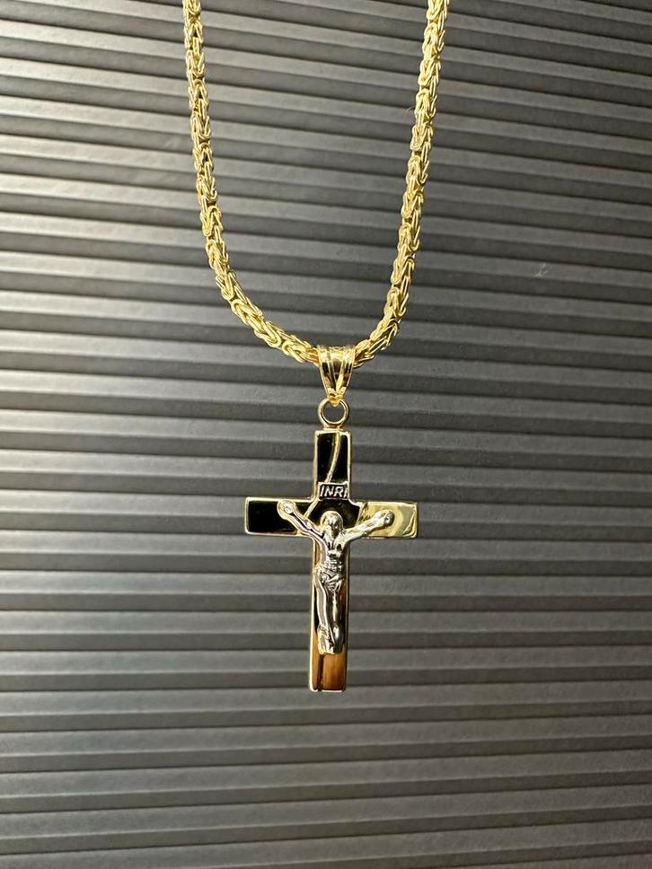 14k Gouden Koningsketting met Kruis - 70cm, Sieraden, Tassen en Uiterlijk, Kettingen, Nieuw, Goud, Met hanger, Ophalen of Verzenden