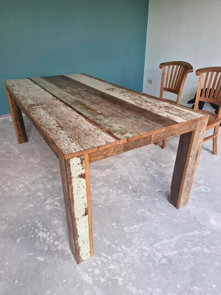 Tafel van scheepshout (Eijerkamp), Huis en Inrichting, Tafels | Eettafels, Zo goed als nieuw, 100 tot 150 cm, 200 cm of meer, Vijf personen of meer