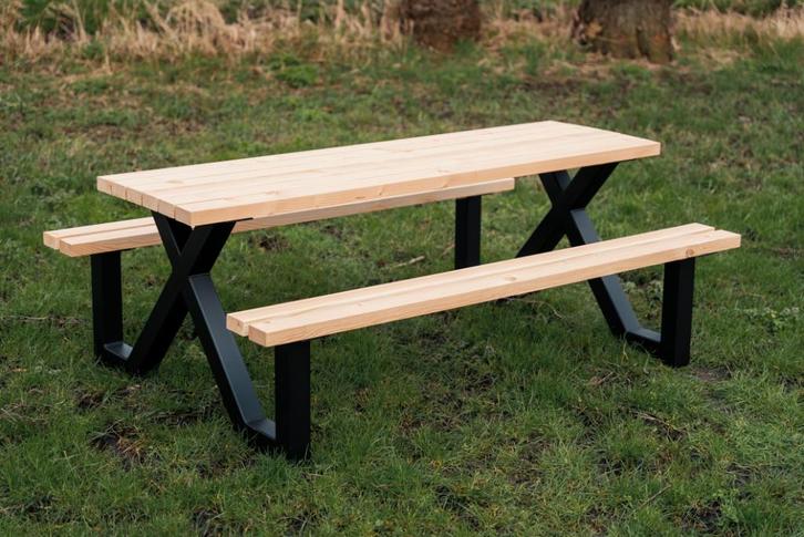 Douglass picknicktafels met stalen x frame UITVERKOOP!, Tuin en Terras, Picknicktafels, Nieuw, Rechthoekig, Hout, Ophalen of Verzenden