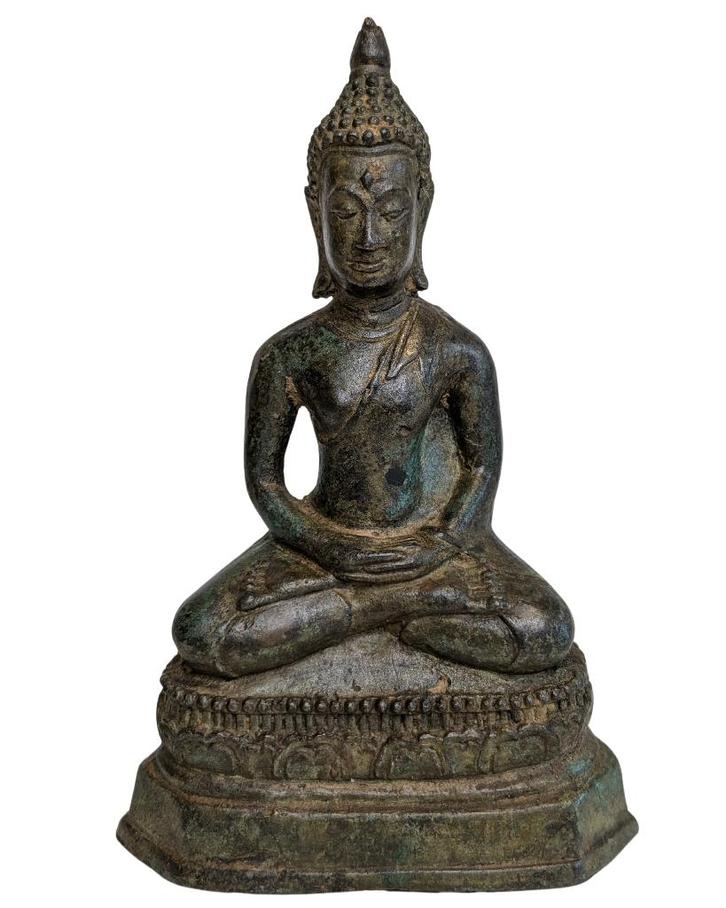 Thaise bronzen Boeddha in Dhyana-mudra, Huis en Inrichting, Woonaccessoires | Boeddhabeelden, Gebruikt, Ophalen of Verzenden