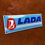 Emaille Schild LADA Dealer Reclamebord Sovjet DDR Deurpostje, Verzamelen, Verzenden, Gebruikt, Reclamebord