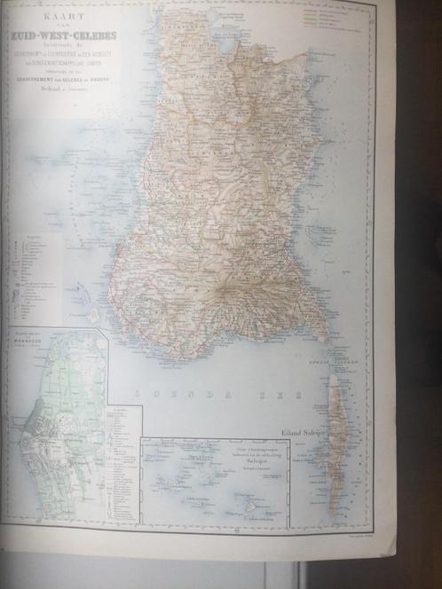 Indonesië, Zuid-West Celebes met Makassar; grote kaart, 1898, Antiek en Kunst, Kunst | Etsen en Gravures, Verzenden