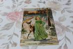 Oude Kerst Postkaart - Hert en Engel in groene Jurk, 1907, Verzenden, Voor 1920, Gelopen, Feest(dag)