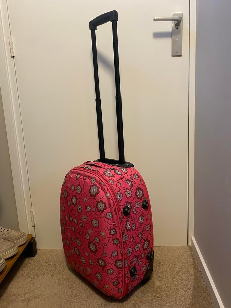 Roze Reiskoffer Kinderen met Bloemenprint, Sieraden, Tassen en Uiterlijk, Koffers, Minder dan 50 cm, Ophalen of Verzenden, Zo goed als nieuw