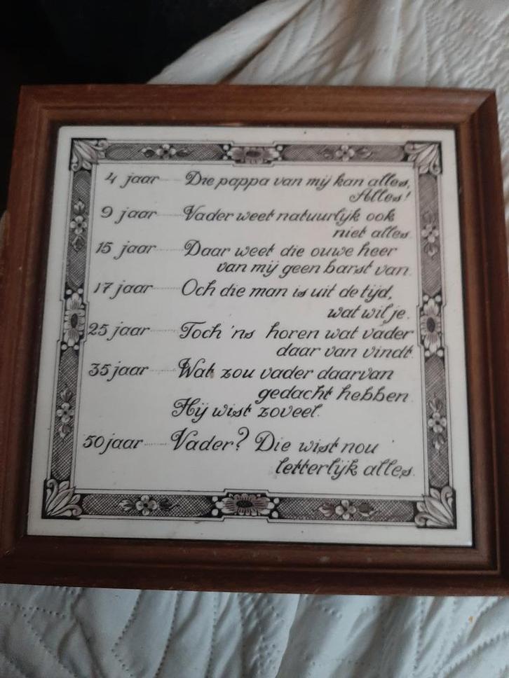 Vintage Tegeltableau met Vader Spreuken, Antiek en Kunst, Antiek | Wandborden en Tegels, Ophalen of Verzenden