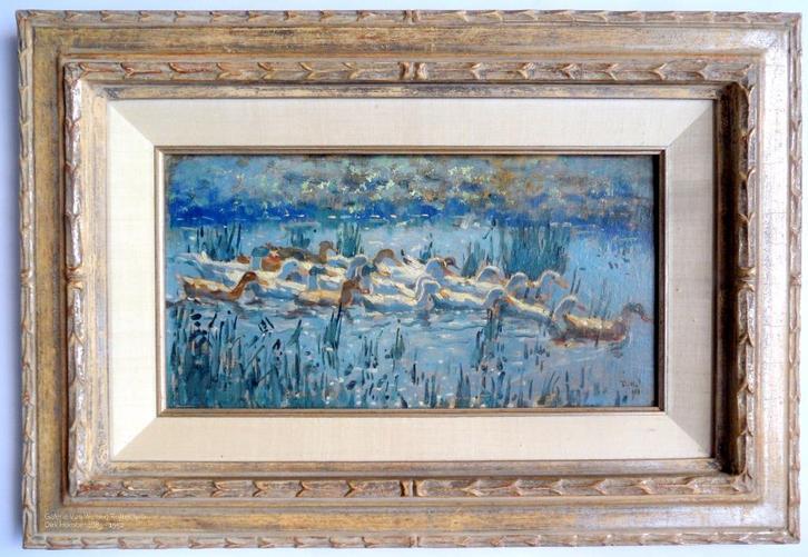 Dirk Homberg 1885 - 1952, "Alle eendjes zwemmen in het water, Antiek en Kunst, Kunst | Schilderijen | Klassiek, Ophalen of Verzenden