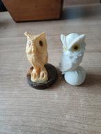 Twee leuke uiltjes antiek,glazen ogen, Ophalen of Verzenden, Gebruikt, Dier