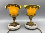 art nouveau tafellamp lamp bedlamp kamerlamp geel glas marme, Ophalen of Verzenden