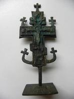 Antiek gedecoreerd bronzen Prosfora relikwie Kruis stempel, Antiek en Kunst, Ophalen of Verzenden