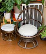 Vintage boho draai relax manou fauteuil set, Riet of Rotan, Zo goed als nieuw, 50 tot 75 cm, Ophalen