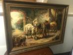 Olieverf Schilderij op Doek  - Paarden in Stal, Antiek en Kunst, Kunst | Schilderijen | Klassiek, Ophalen