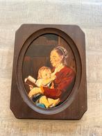 Vintage schilderij moeder met kind in houten lijst, Ophalen of Verzenden